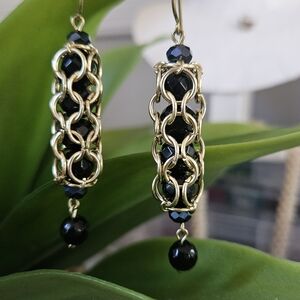 Chic Gold and Black Drop Earrings